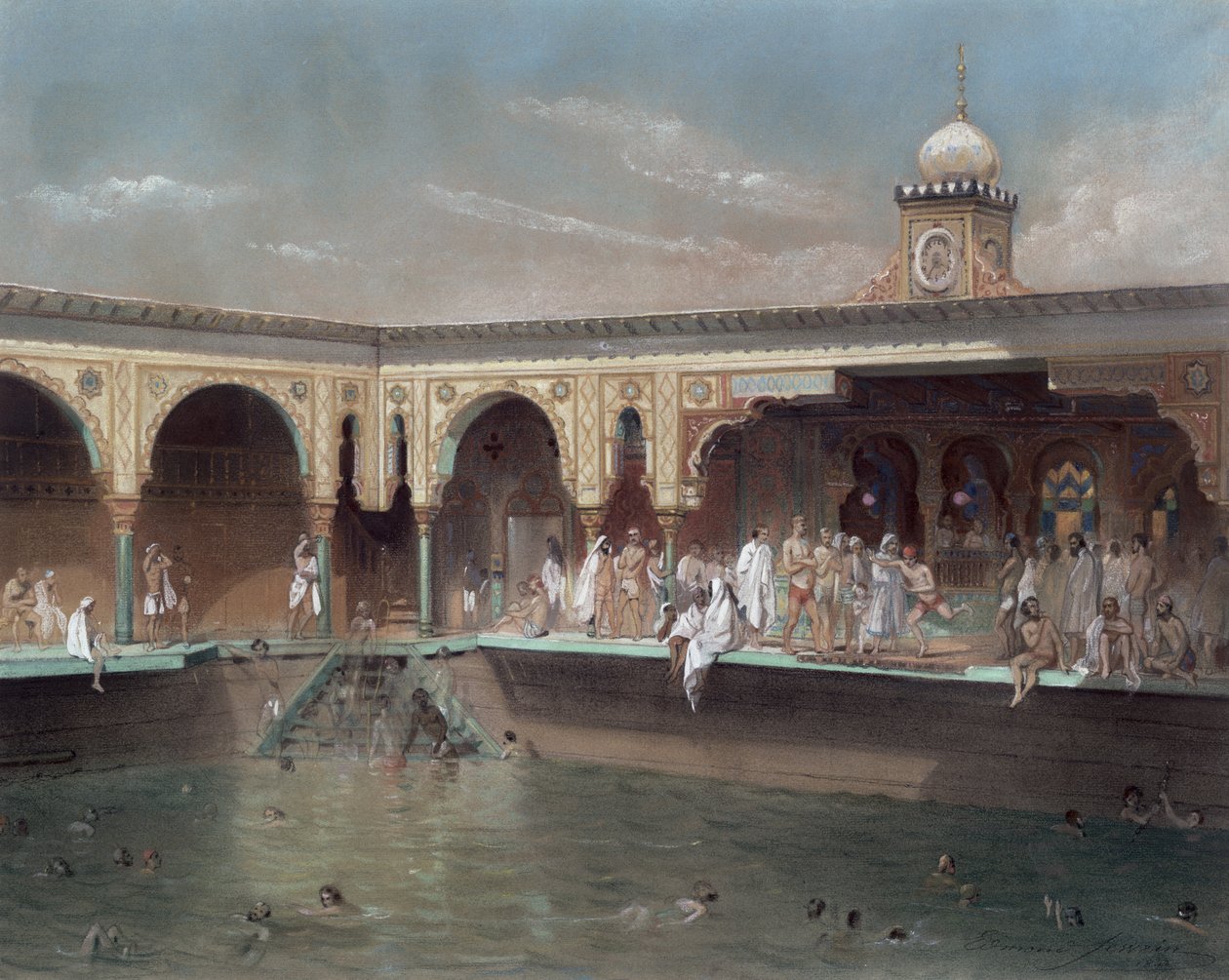 द डेल्हा बाथ्स, पेरिस, 1842 (कागज पर wc) द्वारा फ्रेंच स्कूल