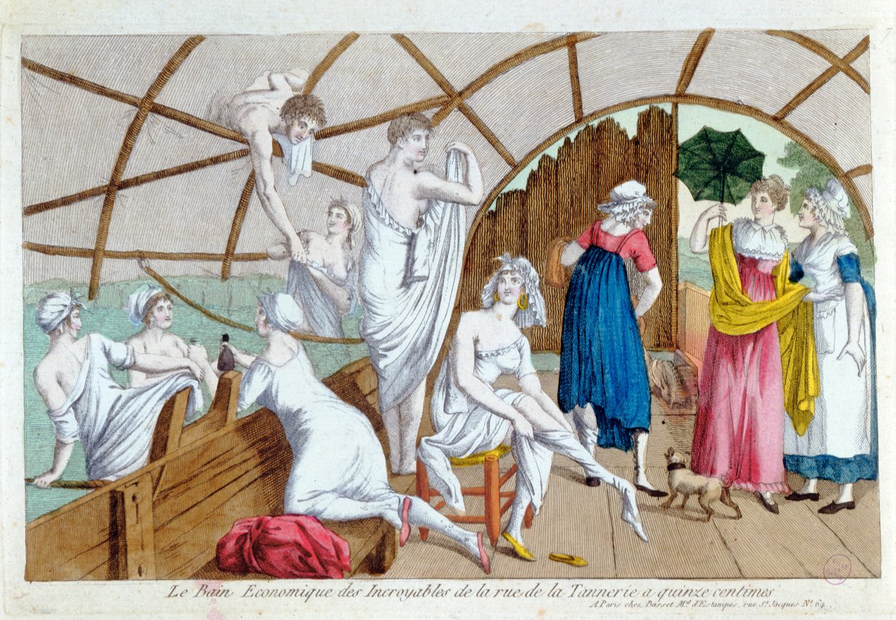 Rue de la Tannerie, पेरिस में इनक्रायबल्स का किफायती स्नान, c.1800 द्वारा फ्रेंच स्कूल