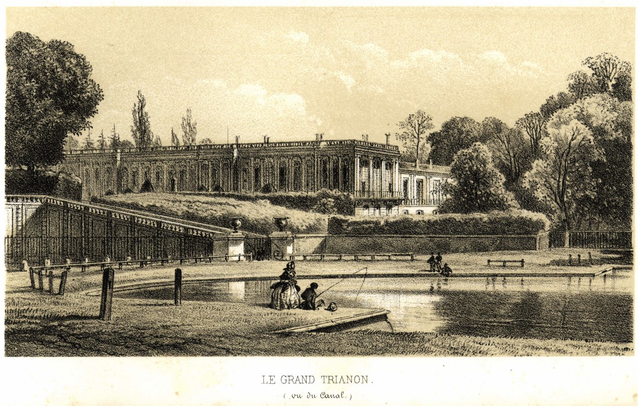 1857 में वर्साय में नहर से देखा गया ग्रैंड ट्रायोन। द्वारा फ्रेंच स्कूल