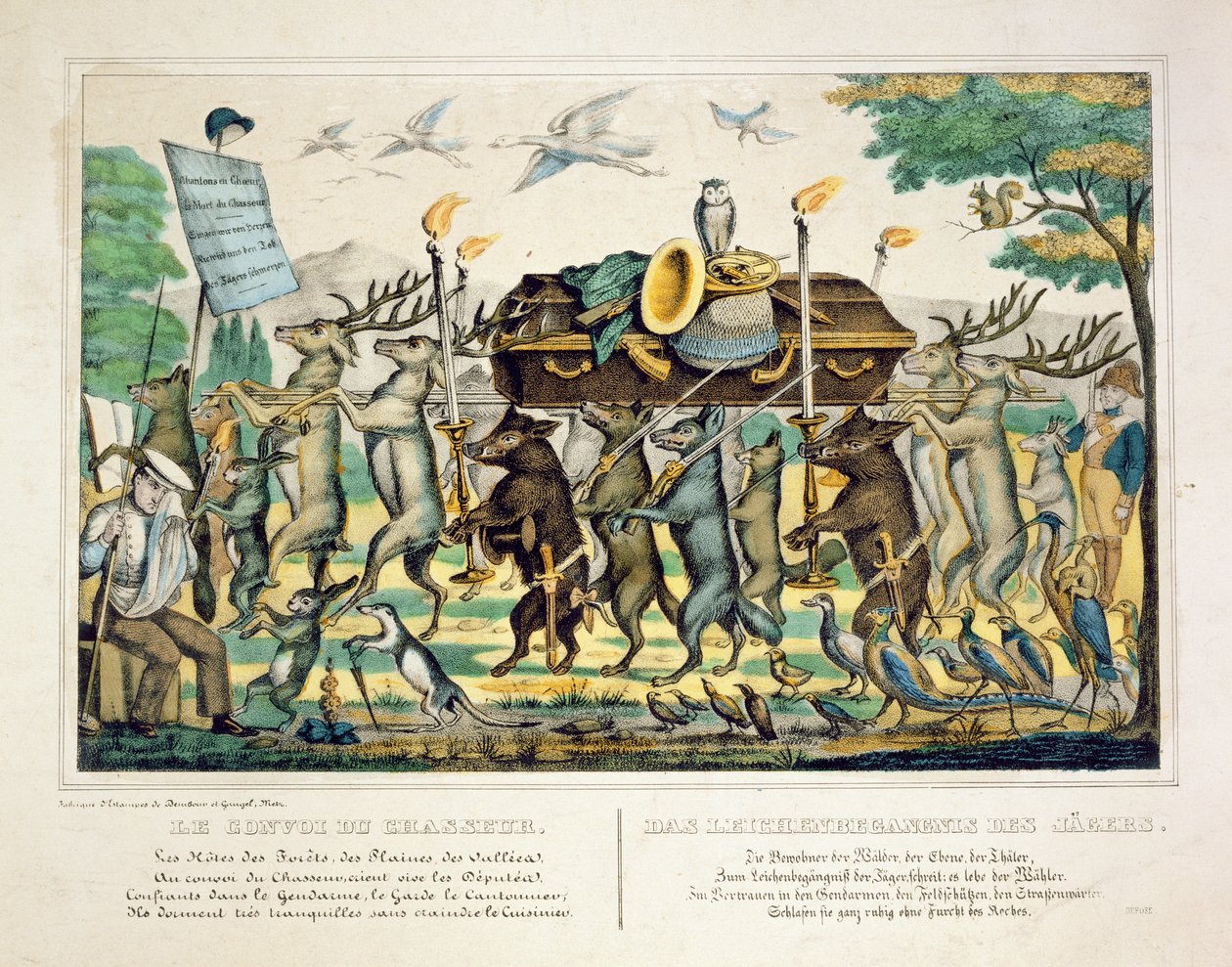 शिकारी जुलूस, c.1850 (हाथ के रंग का लिथो) द्वारा फ्रेंच स्कूल