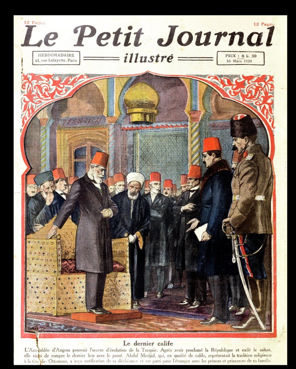 द लास्ट खलीफा, अब्दुल मजीद II (1868-1944) ले पेटिट जर्नल, 1924 से अंकारा विधानसभा द्वारा सिंहासन से नियुक्त द्वारा फ्रेंच स्कूल