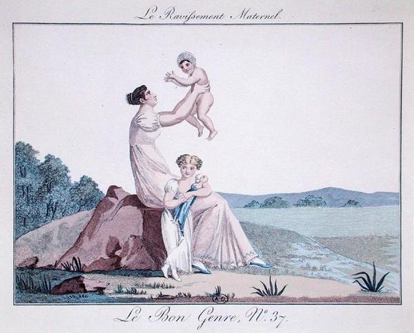 मातृ उत्साह, 'ले बॉन शैली' से, अंक 37, c.1810 (रंग उत्कीर्णन) द्वारा फ्रेंच स्कूल