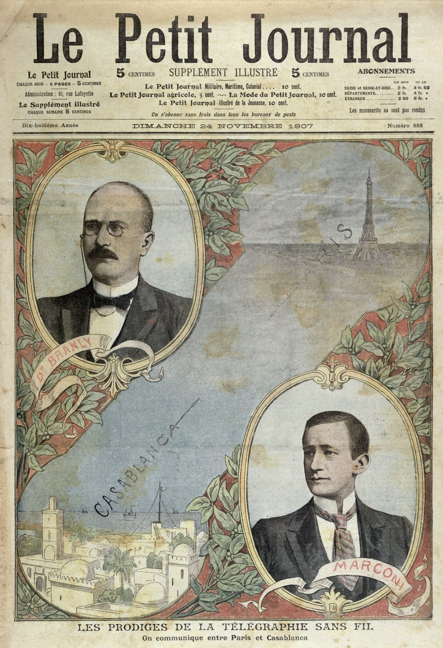 द चमत्कार ऑफ द टेलीग्राफिक सिस्टम, ले पेटिट जर्नल से चित्रण, 24 नवंबर 1907 द्वारा फ्रेंच स्कूल