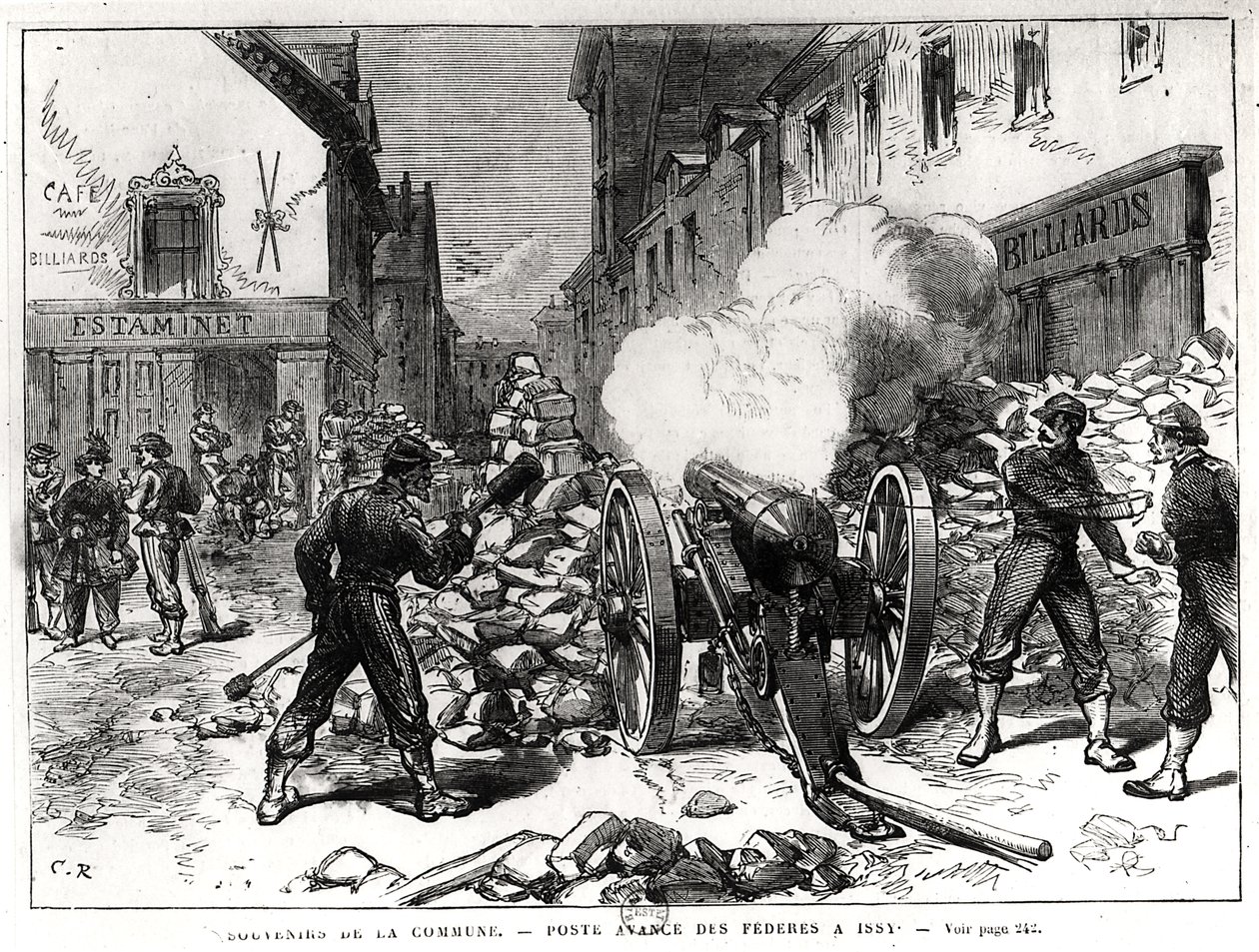 पेरिस कम्यून: एक बैरीकेड इस्से, 2 मई 1871 (उत्कीर्णन) (bw फोटो) द्वारा फ्रेंच स्कूल