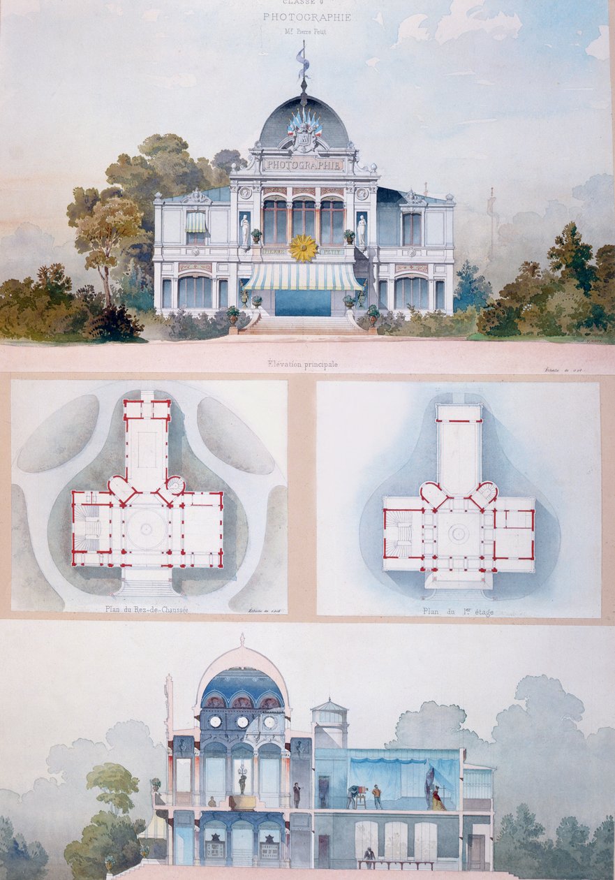 1867 में पेरिस प्रदर्शनी विश्वविद्यालय में फोटोग्राफी का मंडप, c.1867 (कागज पर wc) द्वारा फ्रेंच स्कूल