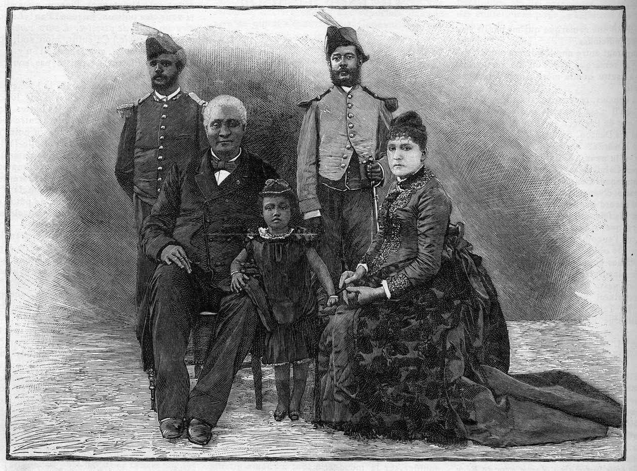 हैती के राष्ट्रपति इटियेन फेलिसिट सोलोमन (1820-1888) अपने परिवार और सहयोगी-डी-कैंप के साथ। द्वारा फ्रेंच स्कूल