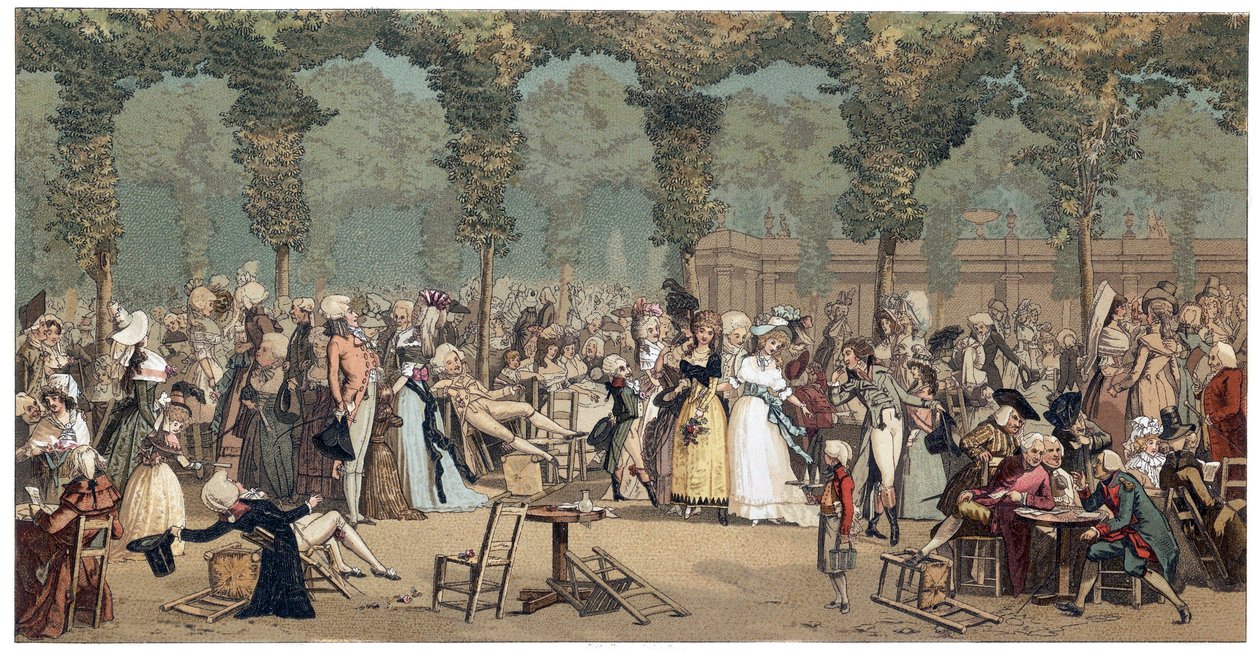 फिलिबर्ट-लुई (फिलिबर्ट लुइस) डेबूकोर्ट (1755-1832) द्वारा पेरिस में पैलेस रॉयल में सार्वजनिक सैरगाह द्वारा फ्रेंच स्कूल
