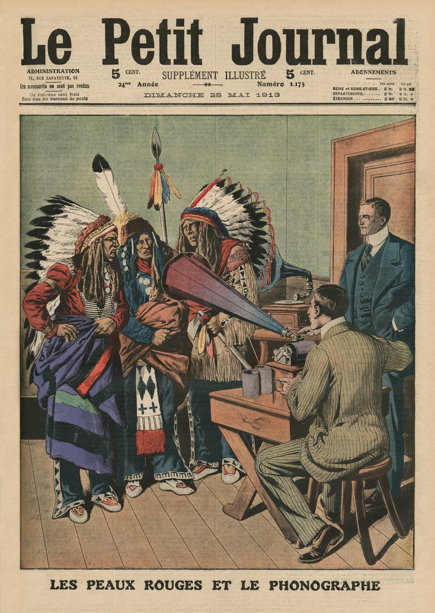 Redskins और फोनोग्राफ, &39;ले पेटिट जर्नल&39; से फ्रंट कवर चित्रण, पूरक चित्रण, 25 मई 1913 (रंग लिथो) द्वारा फ्रेंच स्कूल
