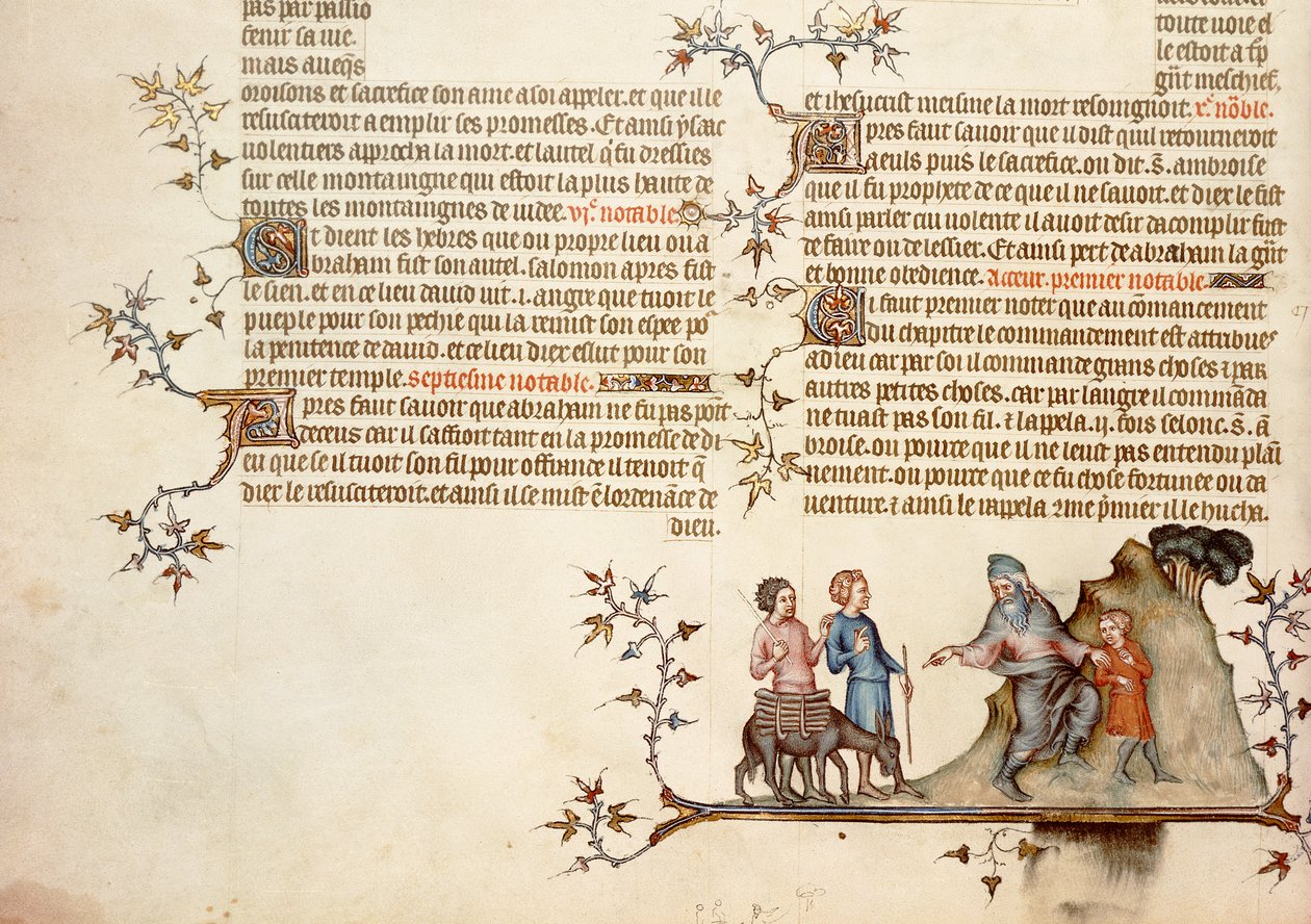 इसहाक के बलिदान, जीन डी सी की बाइबिल से, c.1355 द्वारा फ्रेंच स्कूल