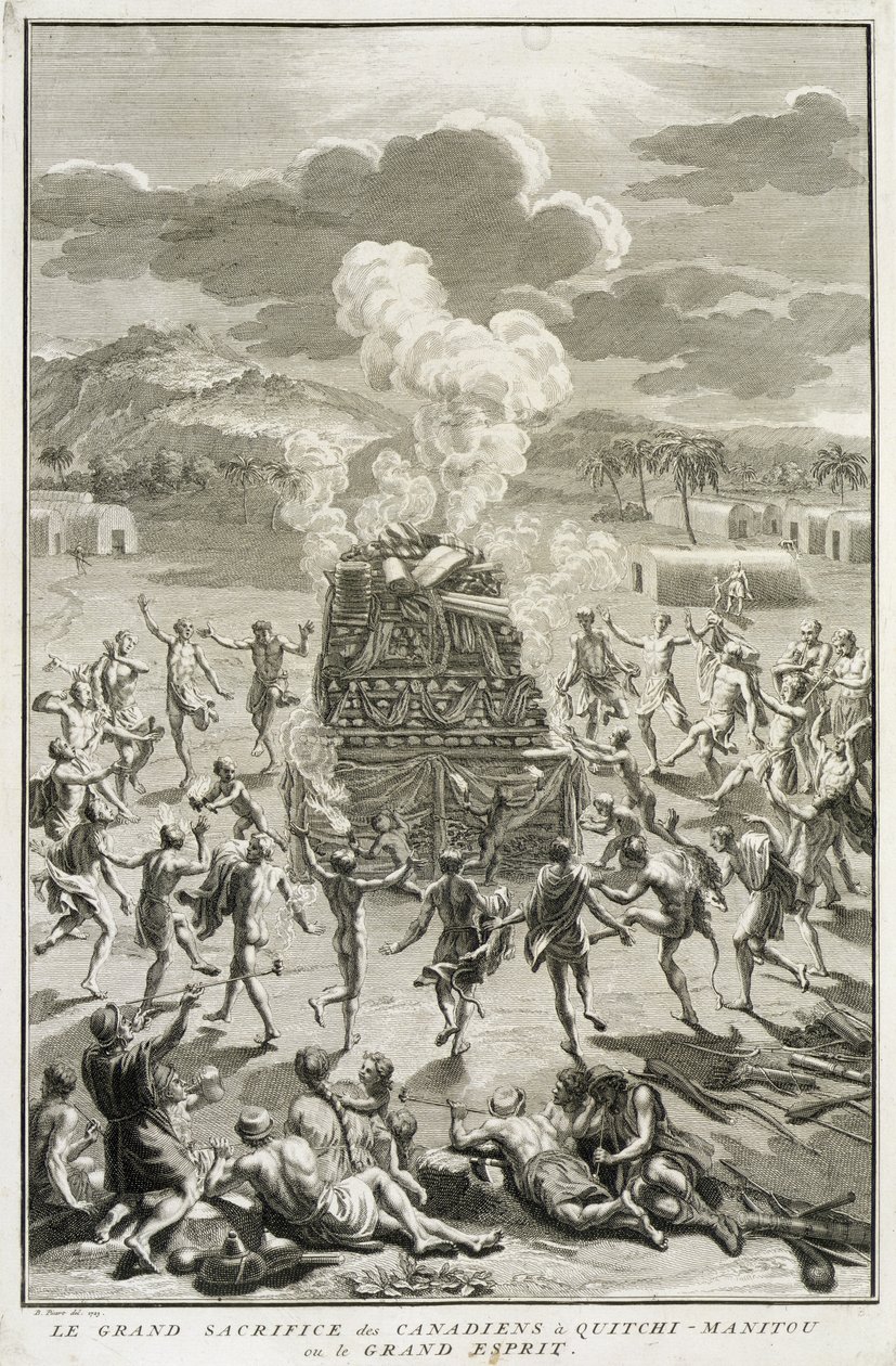 बर्नार्ड पकार्ट (1673-1733) 1723 द्वारा उकेरी गई कानाडिय़ों द्वारा दी गई कुर्बानी, द ग्रेट स्पिरिट फॉर द कनाडियंस द्वारा दी गई बलि द्वारा फ्रेंच स्कूल