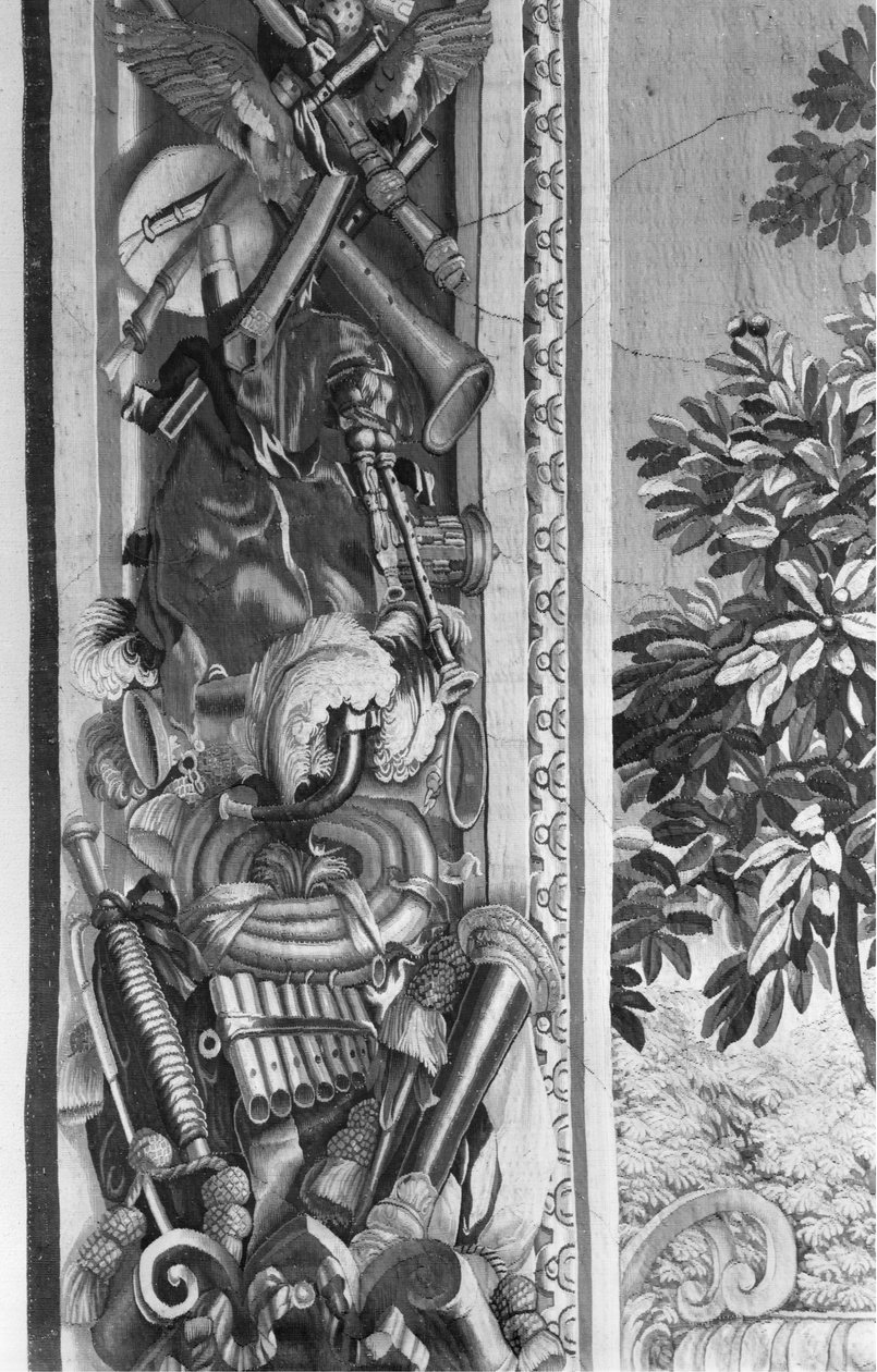 सीज़ टेपेस्ट्री, बॉर्डर, म्यूज़िक इंस्ट्रूमेंट्स, c.1670, गोबेलिन्स फैक्टरी (विस्तार) द्वारा फ्रेंच स्कूल