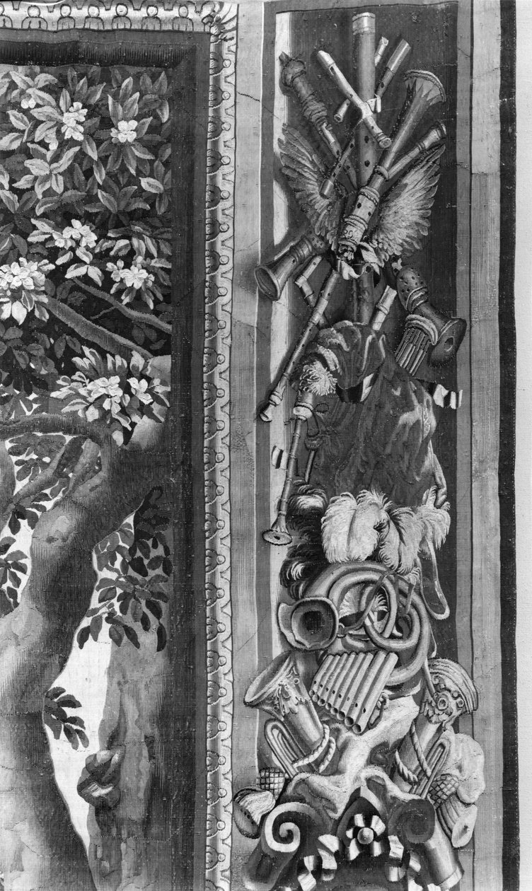 सीज़ टेपेस्ट्री, बॉर्डर, म्यूज़िक इंस्ट्रूमेंट्स, c.1670, गोबेलिन्स फैक्टरी (विस्तार) द्वारा फ्रेंच स्कूल
