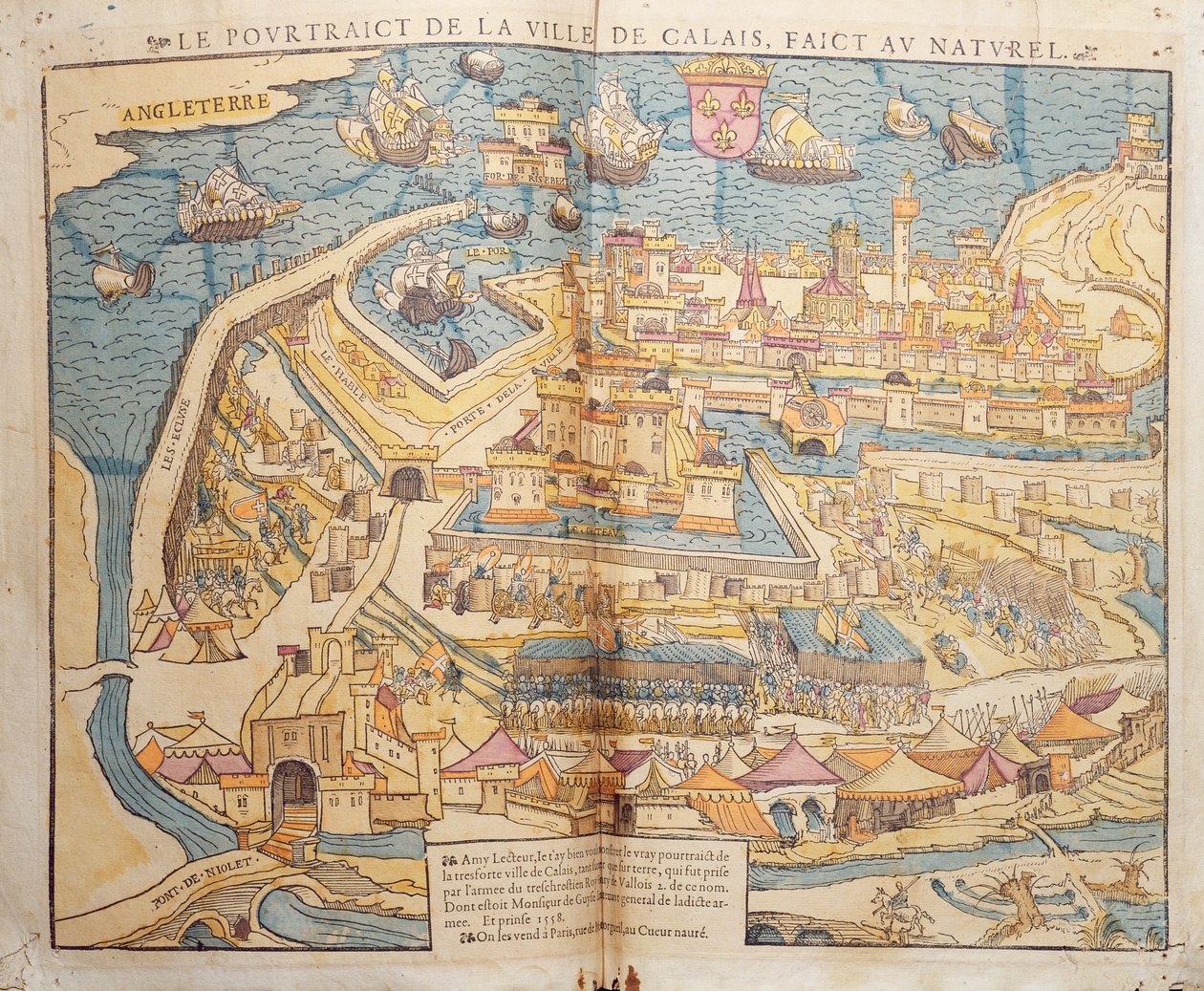 कैलिस की घेराबंदी, 1558 (रंगीन लकड़ियाँ) द्वारा फ्रेंच स्कूल