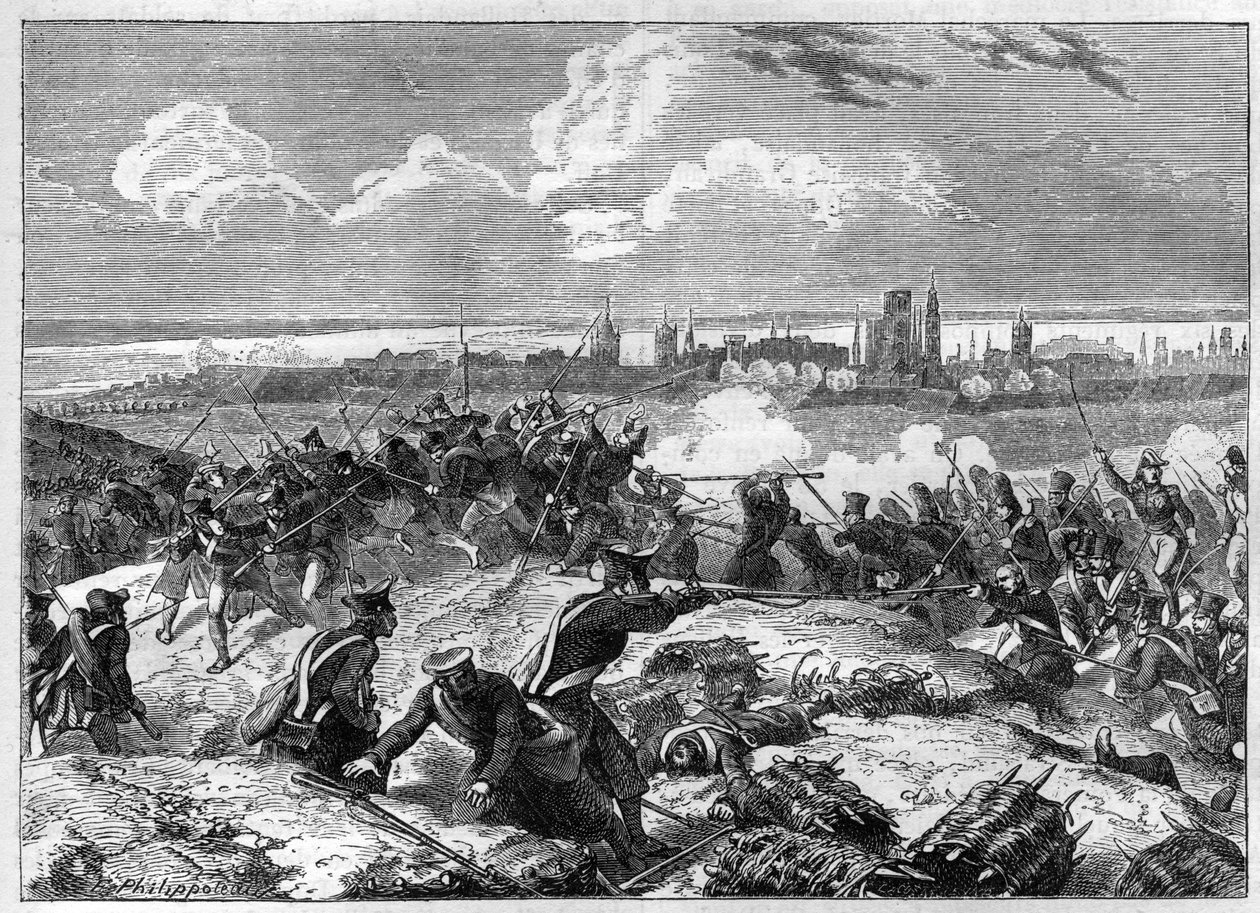 मार्शल पियरे जोसेफ लेफेब्रे (1755-1820) की कमान के तहत डेंजिग की घेराबंदी (1807) - एडोल्फ थियर्स द्वारा "" वाणिज्य दूतावास के इतिहास के बाद साम्राज्य का इतिहास "" से - निजी संग्रह द्वारा फ्रेंच स्कूल