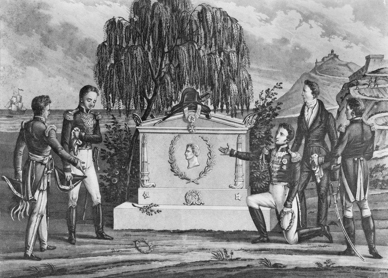सेंट हेलेना, 1821 (लिथो) (बीडब्ल्यूओ) पर नेपोलियन बोनापार्ट (1769-1821) का मकबरा द्वारा फ्रेंच स्कूल