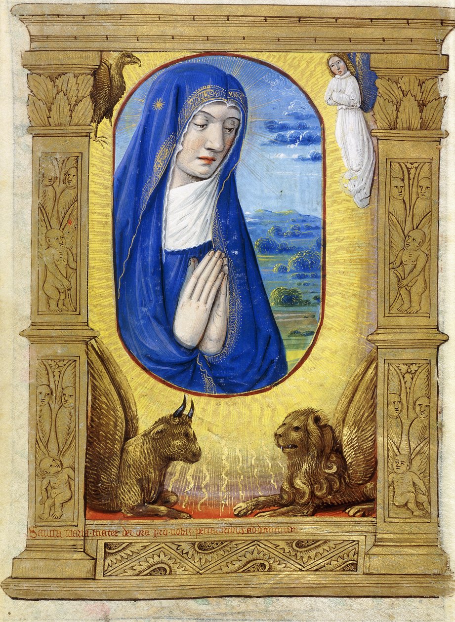 वर्जिन प्रार्थना, c.1500 (वेल्लम पर पेंट और स्याही) द्वारा फ्रेंच स्कूल