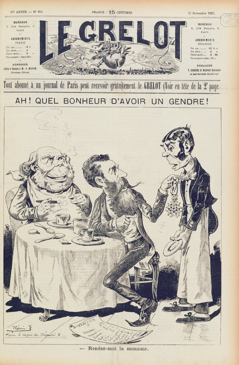 विल्सन अफेयर, 27 नवंबर 1887 को ले ग्रेलॉट का फ्रंट कवर द्वारा फ्रेंच स्कूल