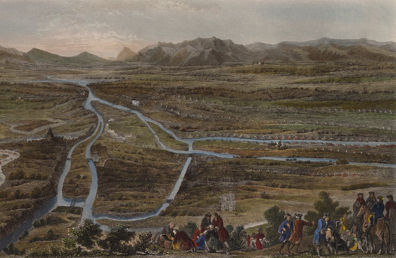 16 अगस्त 1705 को कैसनो की लड़ाई, चव्हाण द्वारा उत्कीर्ण (रंग उत्कीर्णन) द्वारा फ्रेंच स्कूल