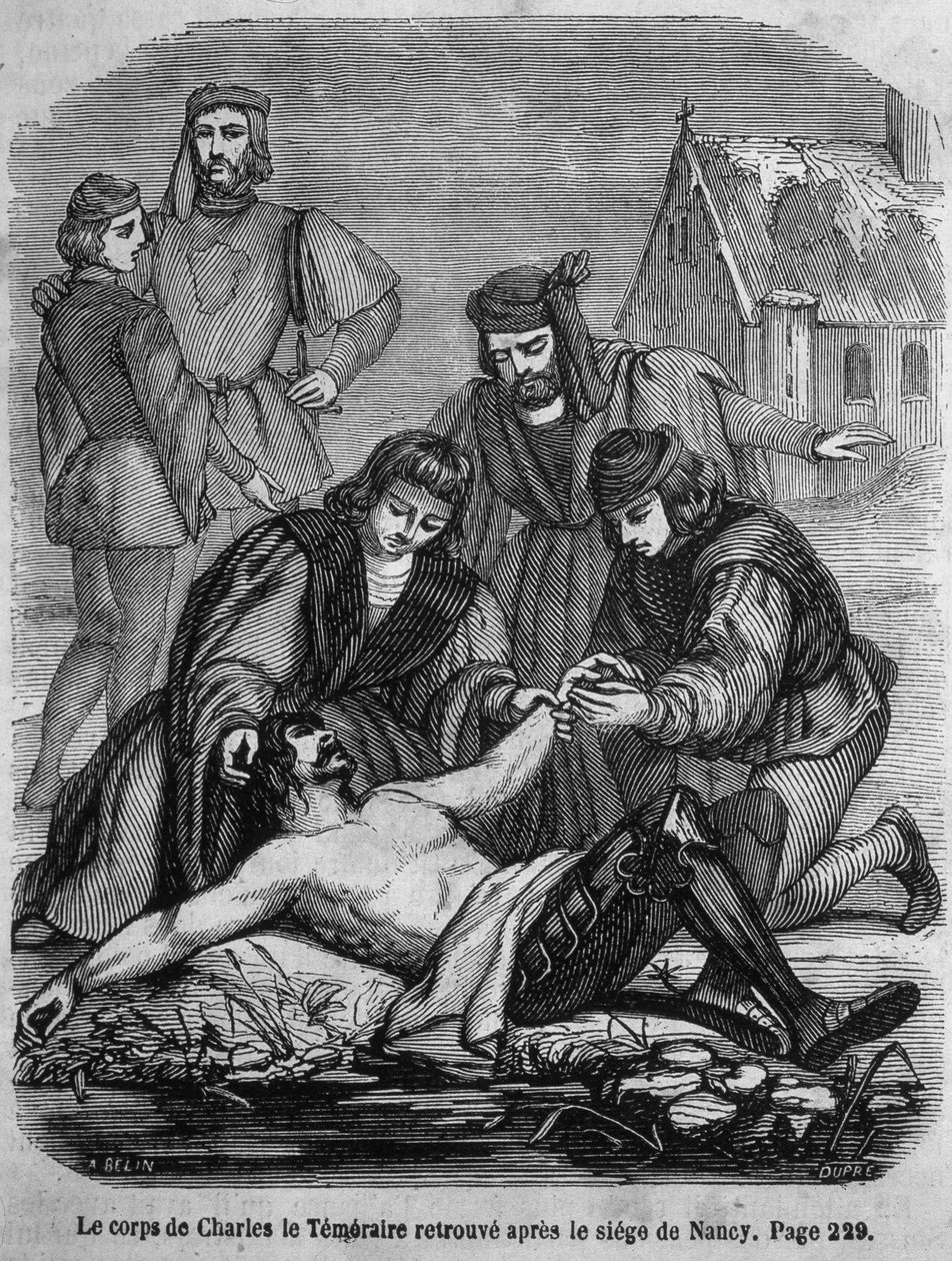 चार्ल्स द बोल्ड (1433 - 1477) का शरीर नैन्सी की घेराबंदी के बाद मिला - एल.-पी द्वारा "हिस्टोइरे डी फ्रांस" में। एंक्वेटिला द्वारा फ्रेंच स्कूल