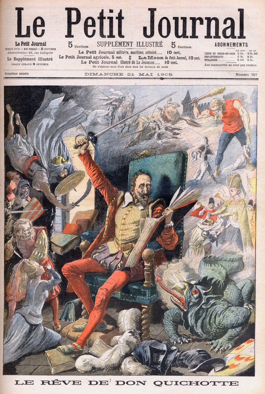 डॉन क्विक्सोट का सपना। Le Reve de Don Quixote (Miguel De Cervantes) - Le petit जर्नल के लिए चित्रण, 21 मई 1905। द्वारा फ्रेंच स्कूल
