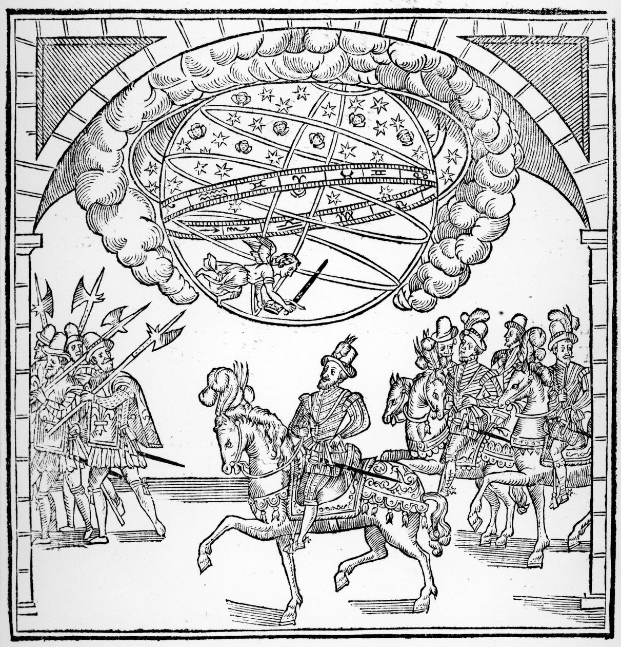 1599 में प्रकाशित हेनरी चतुर्थ का प्रवेश, रेन में हेनरी II का हेनरी IIII का प्रेमी और विजयी प्रवेश का चित्रण द्वारा फ्रेंच स्कूल