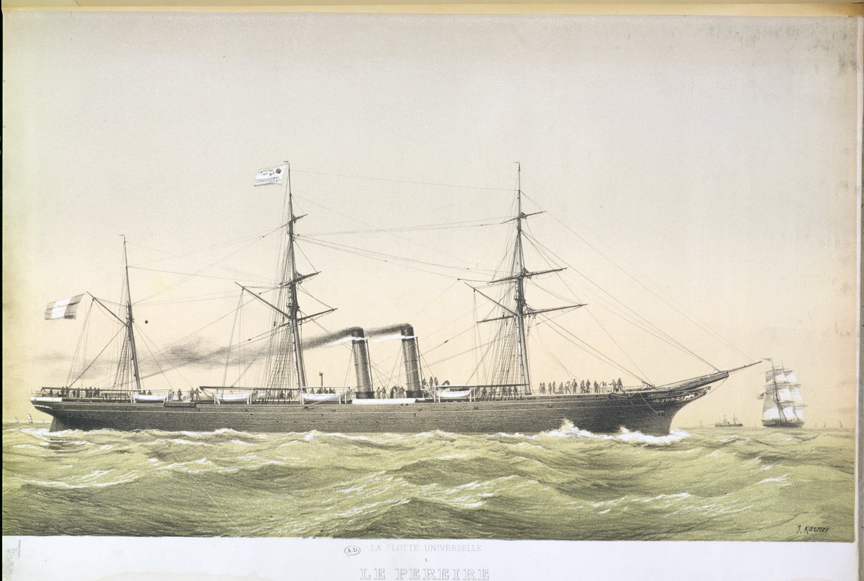 ले हैवर से न्यूयॉर्क के लिए पारगमन पैडल लाइनर ले पेरेइरे, c.1860 द्वारा फ्रेंच स्कूल
