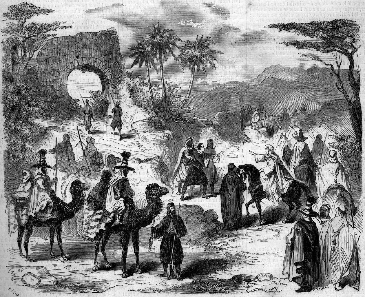 नाट्य प्रतिनिधित्व: कारवां, विक्टर सेजौर (1816? -1874) द्वारा "सीरिया के नरसंहार" के पहले अधिनियम का दृश्य। पेरिस, थिएटर इम्पीरियल डू सिर्के द्वारा फ्रेंच स्कूल