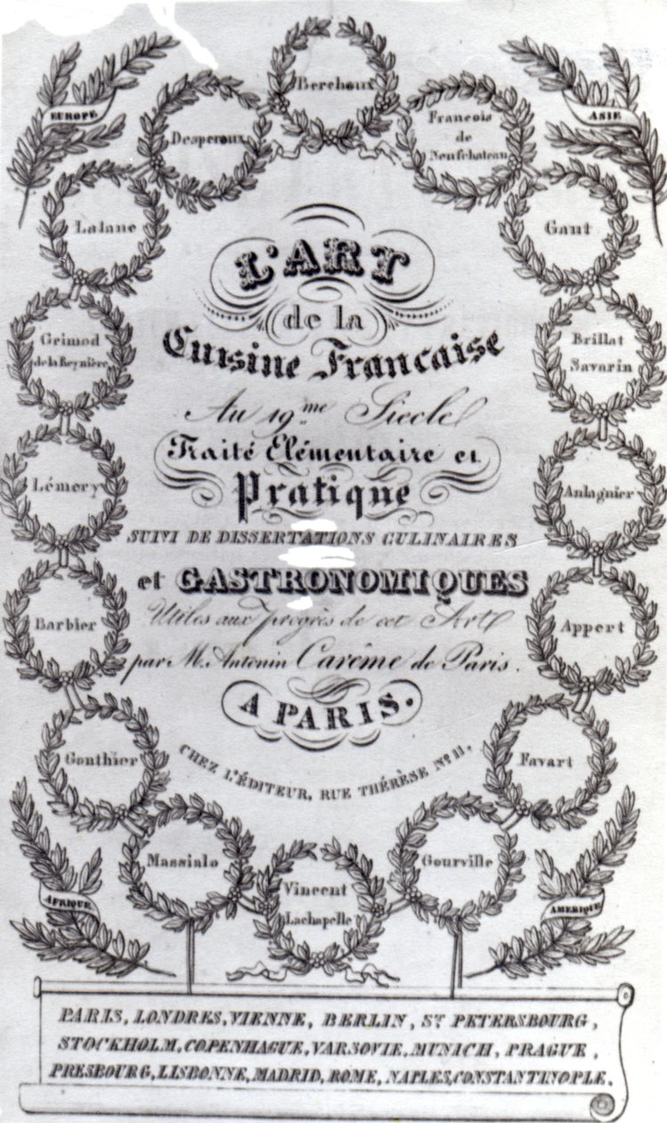 LArt de la भोजन Francaise vol के लिए शीर्षक पृष्ठ। एंटोनिन केरेम द्वारा III, 1834 (मुद्रित पत्र) प्रकाशित द्वारा फ्रेंच स्कूल