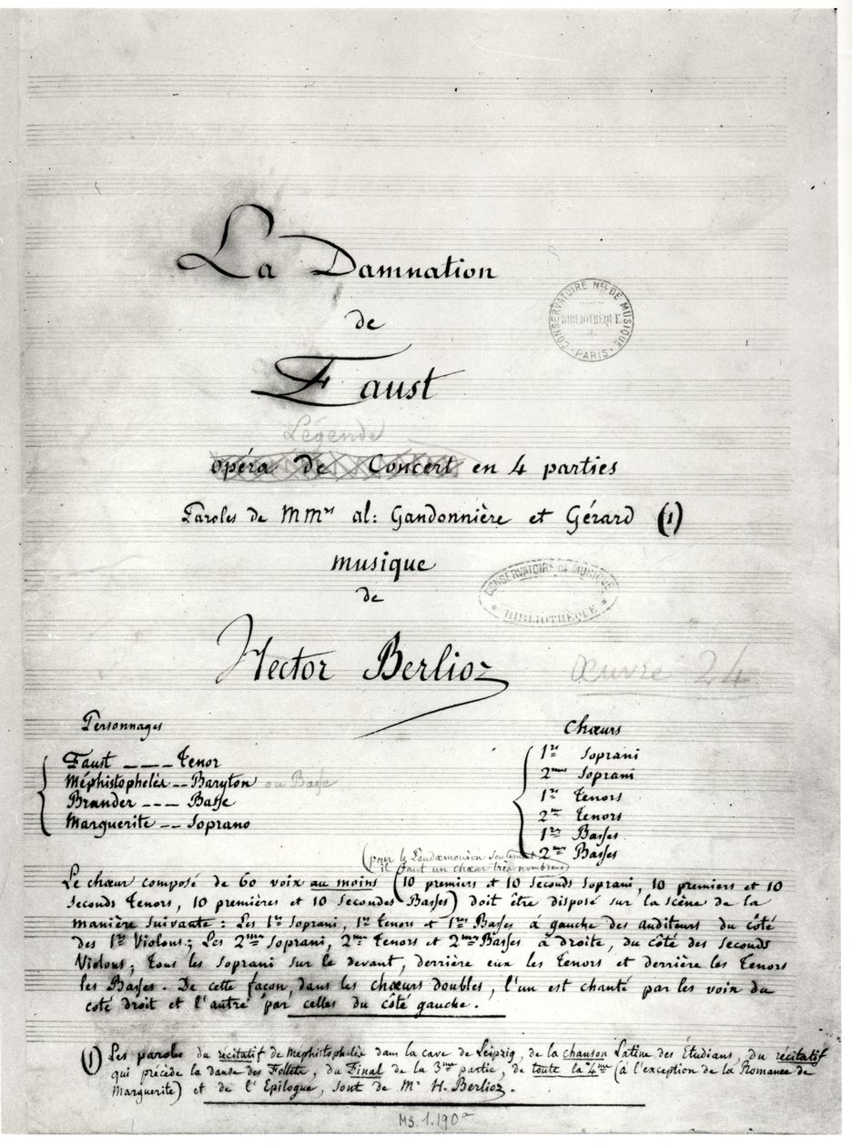 हेक्टर बर्लियोज़ (1803-69) 1846 द्वारा &39;ला डेमनेशन डे फॉस्ट&39; का शीर्षक पृष्ठ द्वारा फ्रेंच स्कूल