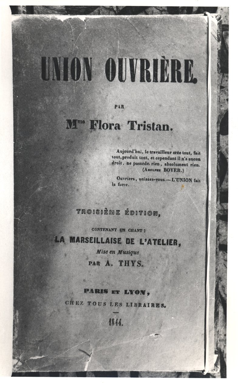 1844 में प्रकाशित फ्लोरा ट्रिस्टन (1803-44) द्वारा यूनियन ओवरी के शीर्षक पृष्ठ द्वारा फ्रेंच स्कूल