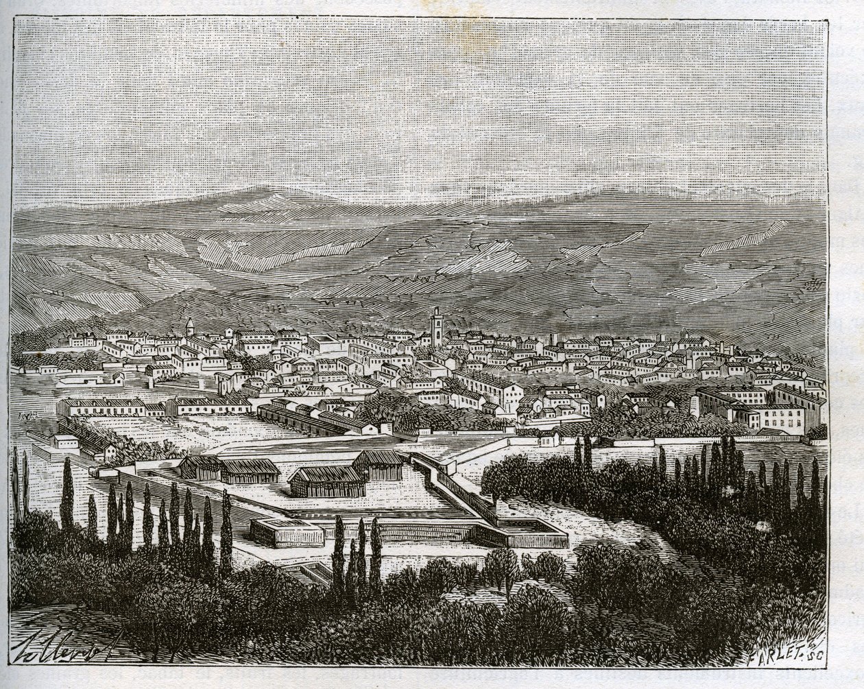 19 वीं शताब्दी में टलेमसेन एन एग्री - वीए माल्ट-ब्राउन द्वारा "ला फ्रांस इलस्ट्र्री: जियोग्राफी, हिस्टोइयर, एडमिनिस्ट्रेशन स्टैटिस्टिक्स" में उत्कीर्णन। १८८४ द्वारा फ्रेंच स्कूल