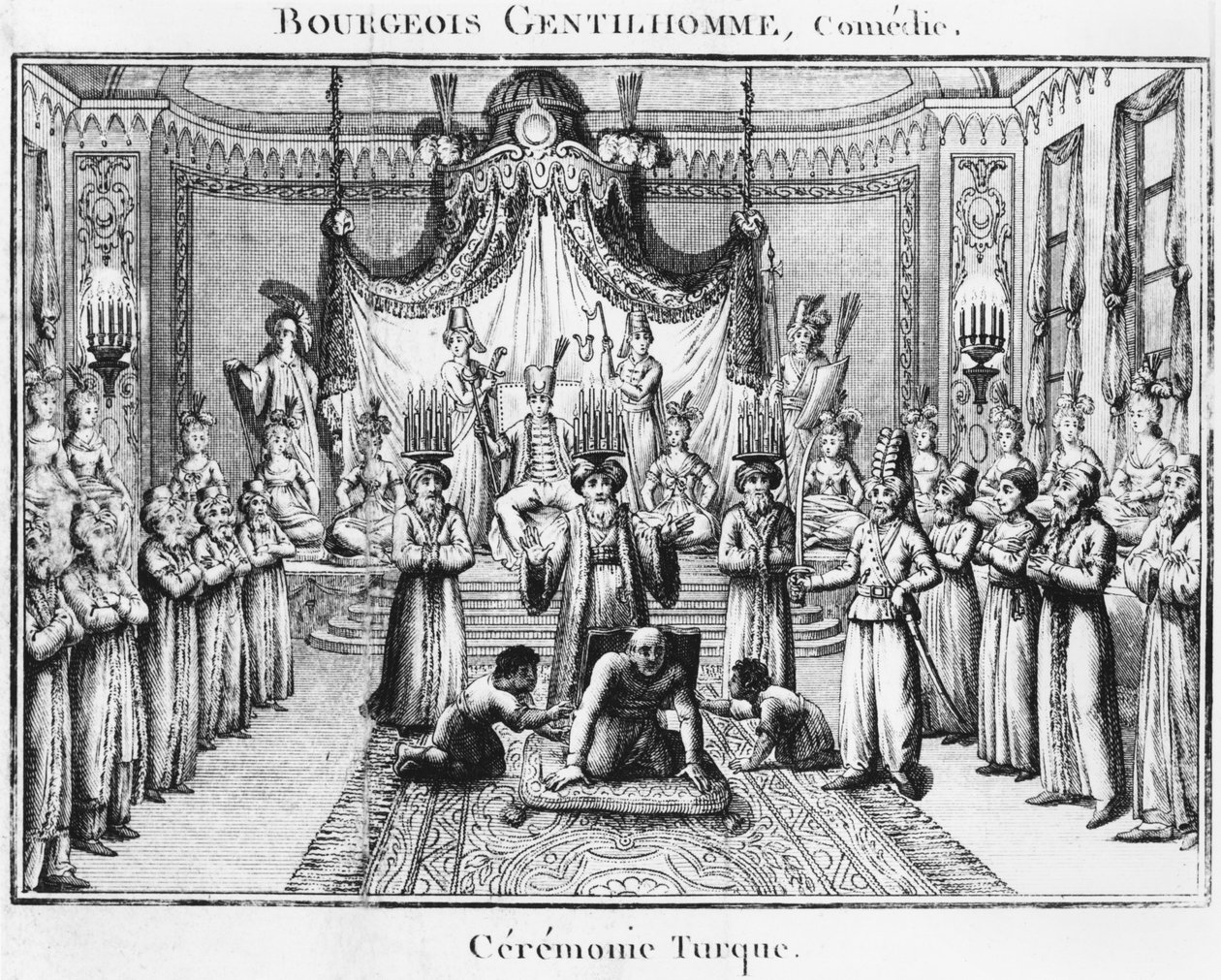 तुर्की समारोह, मोइलेरे द्वारा ली बुर्जुआ जेंटिलहोम का चित्रण, संस्करण 1801 द्वारा फ्रेंच स्कूल