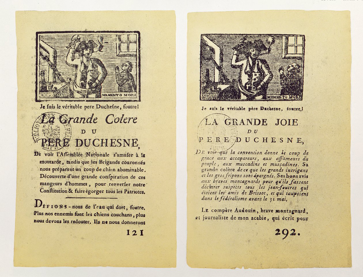 पेरे डचेसने, 1792 द्वारा ला ग्रांडे कोलेरे के दो पृष्ठ द्वारा फ्रेंच स्कूल