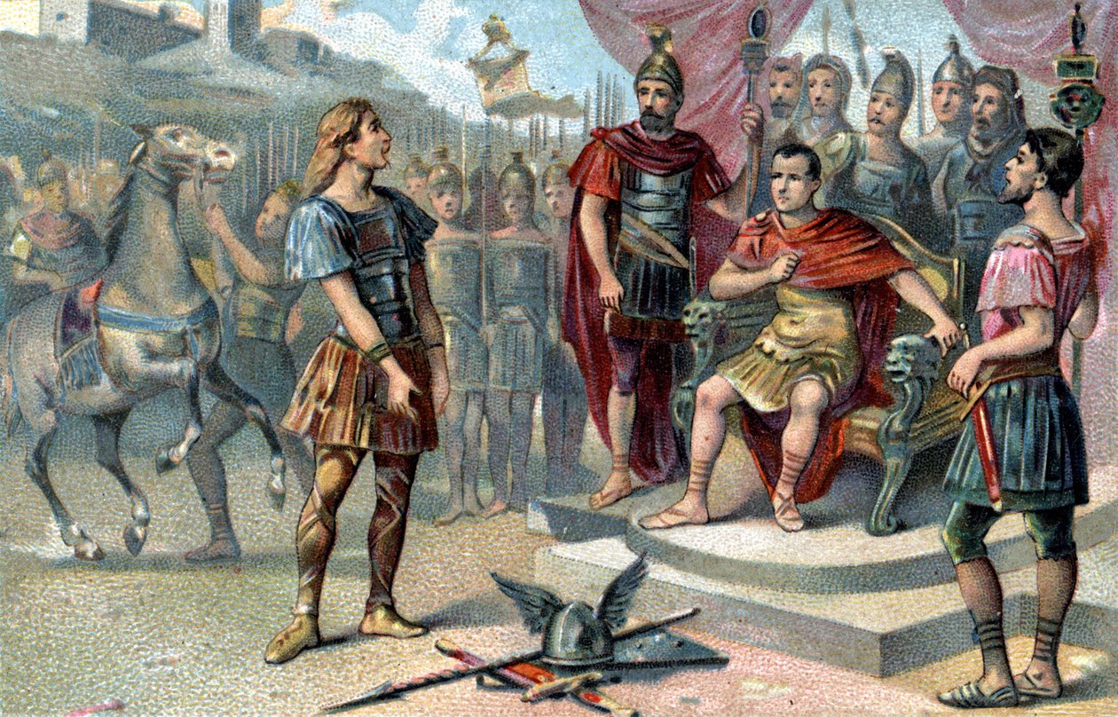 Vercingétorix, गैलिक नेता, 52 ई.पू. में जूलियस सीज़र के पास गया। द्वारा फ्रेंच स्कूल