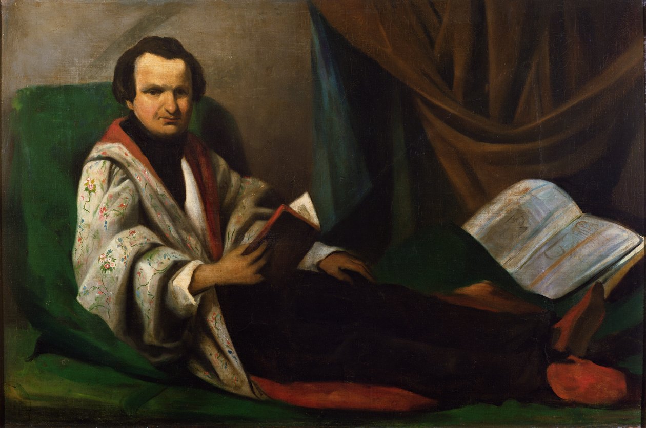 विक्टर ह्यूगो (1802-85) अपने दीवान पर, c.1830-40 द्वारा फ्रेंच स्कूल