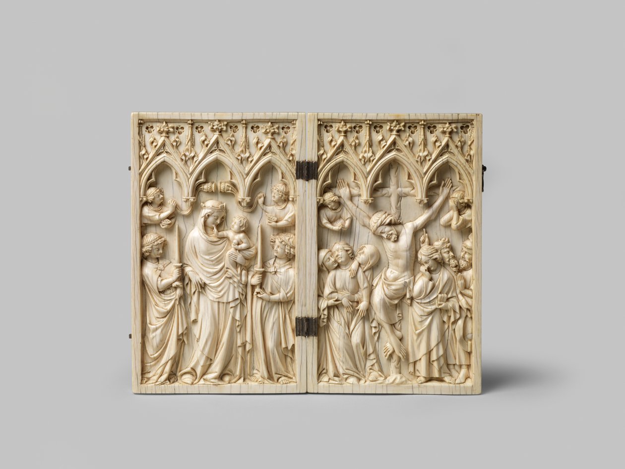 Vierge Glorieuse और Crucifixion diptych ईबोनी बैकिंग बाद में, 14 वीं शताब्दी है द्वारा फ्रेंच स्कूल