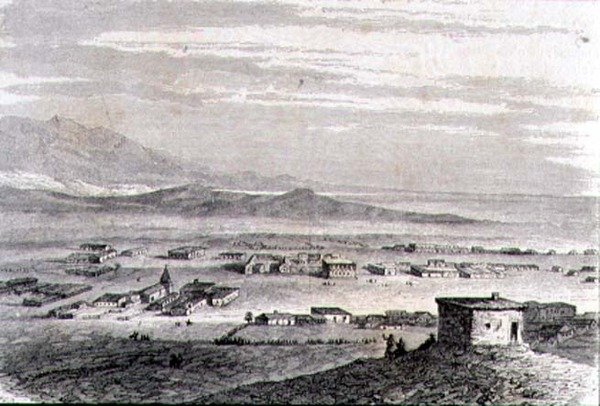 1860 के दशक में लॉस एंजिल्स का दृश्य (उत्कीर्णन) द्वारा फ्रेंच स्कूल