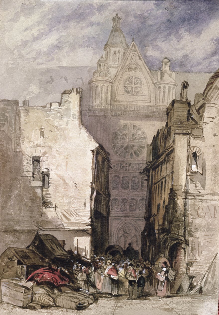 सेंट Eustache और लेस हॉल का दृश्य, c.1820-30 द्वारा फ्रेंच स्कूल