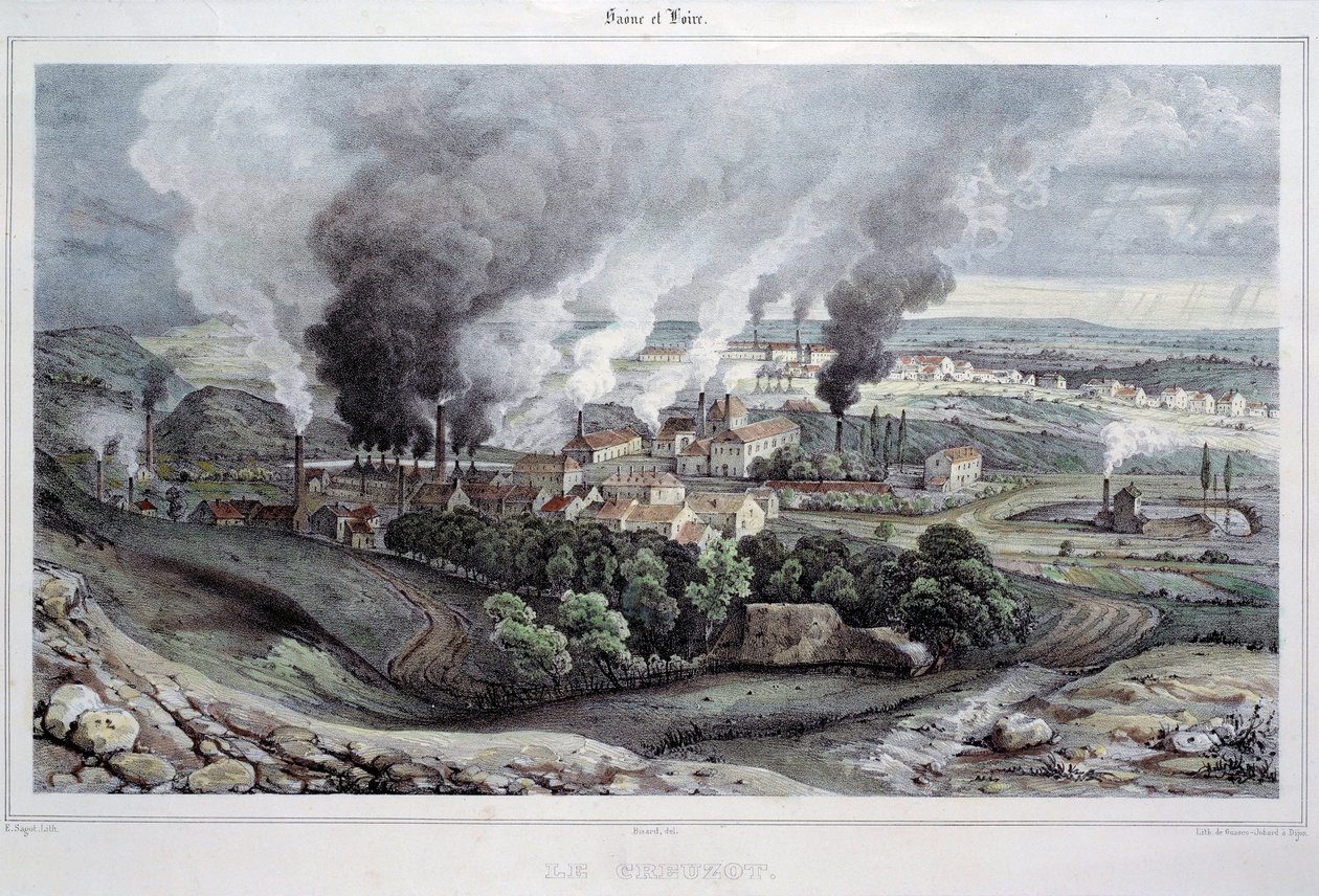 1820-1830 के आसपास फाउंड्री और क्रिस्टलीय डु क्रुसॉट का दृश्य View द्वारा फ्रेंच स्कूल