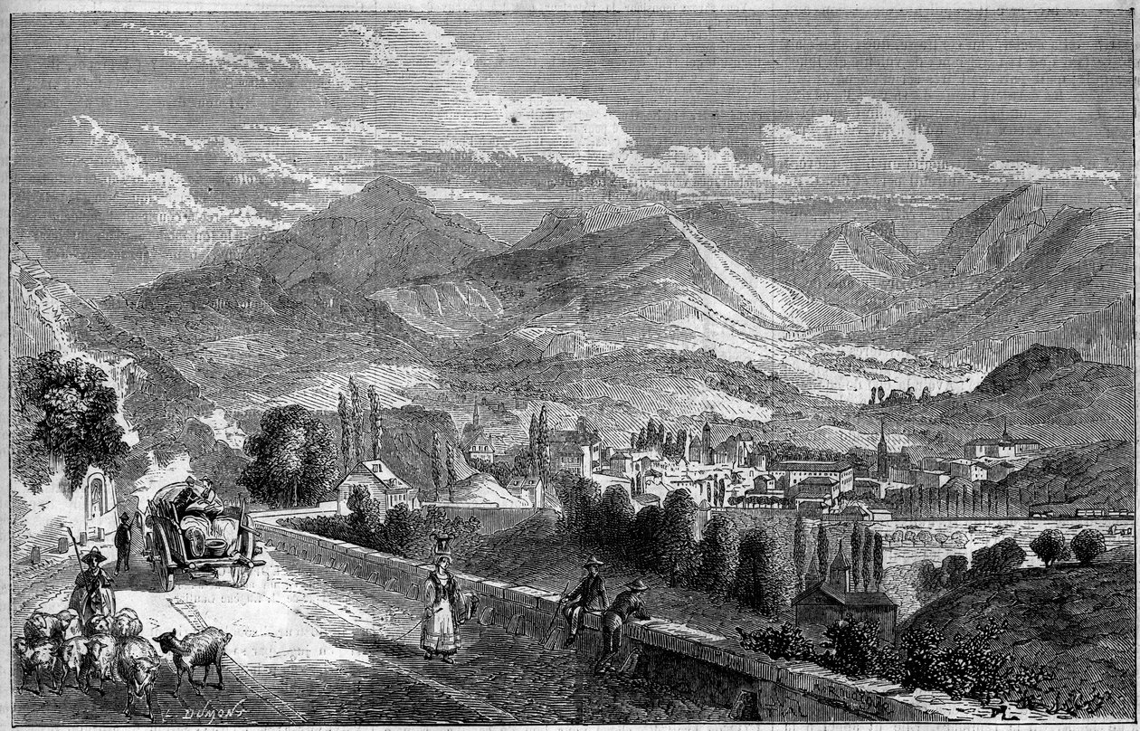सड़क से Aix तक ले जाया गया चैंबर शहर का दृश्य। सावोई (73) द्वारा फ्रेंच स्कूल