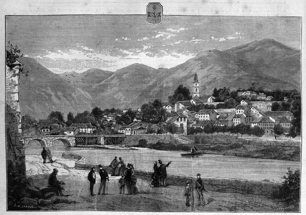 लोअर आल्प्स (लोअर आल्प्स) में डिग्ने शहर का दृश्य। 1880 से "ला रिपब्लिक इलस्ट्री" निजी संग्रह में उत्कीर्णन। द्वारा फ्रेंच स्कूल