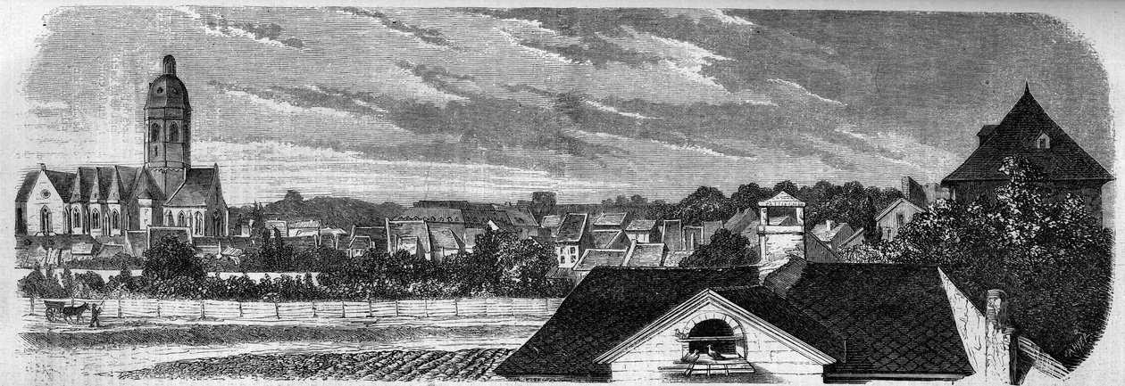 1857 में पाउडर केग के विस्फोट से पहले, मेंज (जर्मनी) में कस्तिच शहर के जिले का दृश्य। एक तस्वीर से। 19 दिसंबर 1857 के "" ले मोंडे इलस्ट्र्रे "" एन ° 36 में उत्कीर्णन। द्वारा फ्रेंच स्कूल