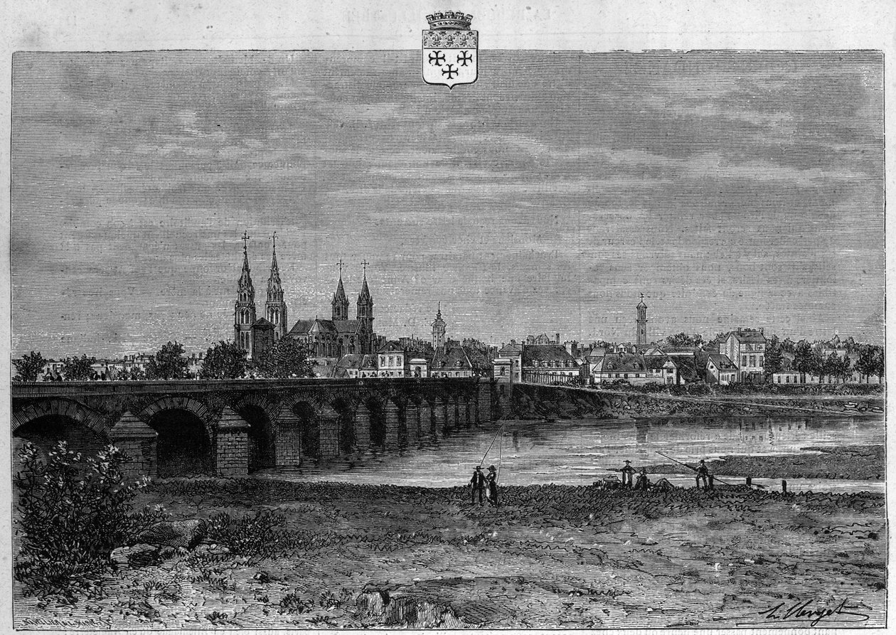एलियर में मौलिन्स शहर का दृश्य। 1880 से "ला रिपब्लिक इलस्ट्री" निजी संग्रह में उत्कीर्णन। द्वारा फ्रेंच स्कूल