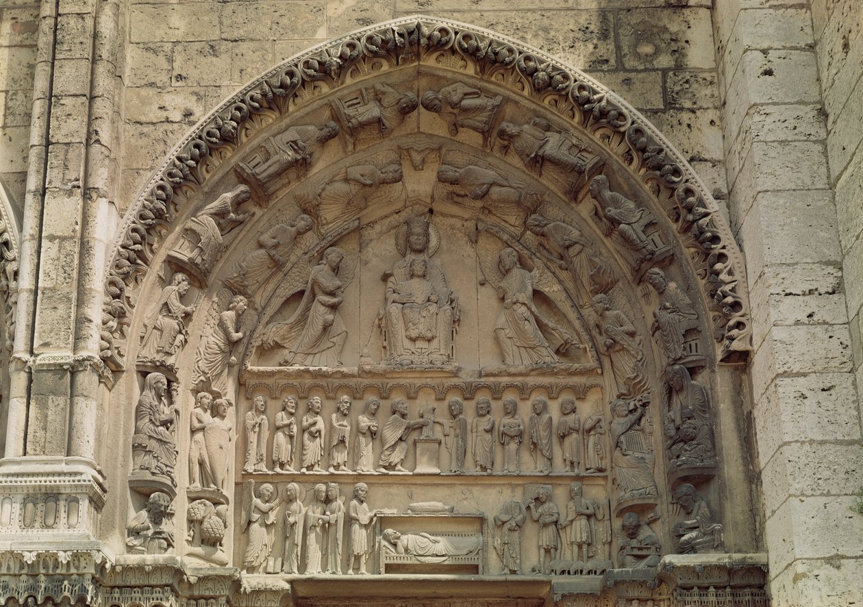 मैडोना और बाल को दर्शाती झांकी का दृश्य, रॉयल पोर्टल का दक्षिण द्वार, c.1145-50 द्वारा फ्रेंच स्कूल