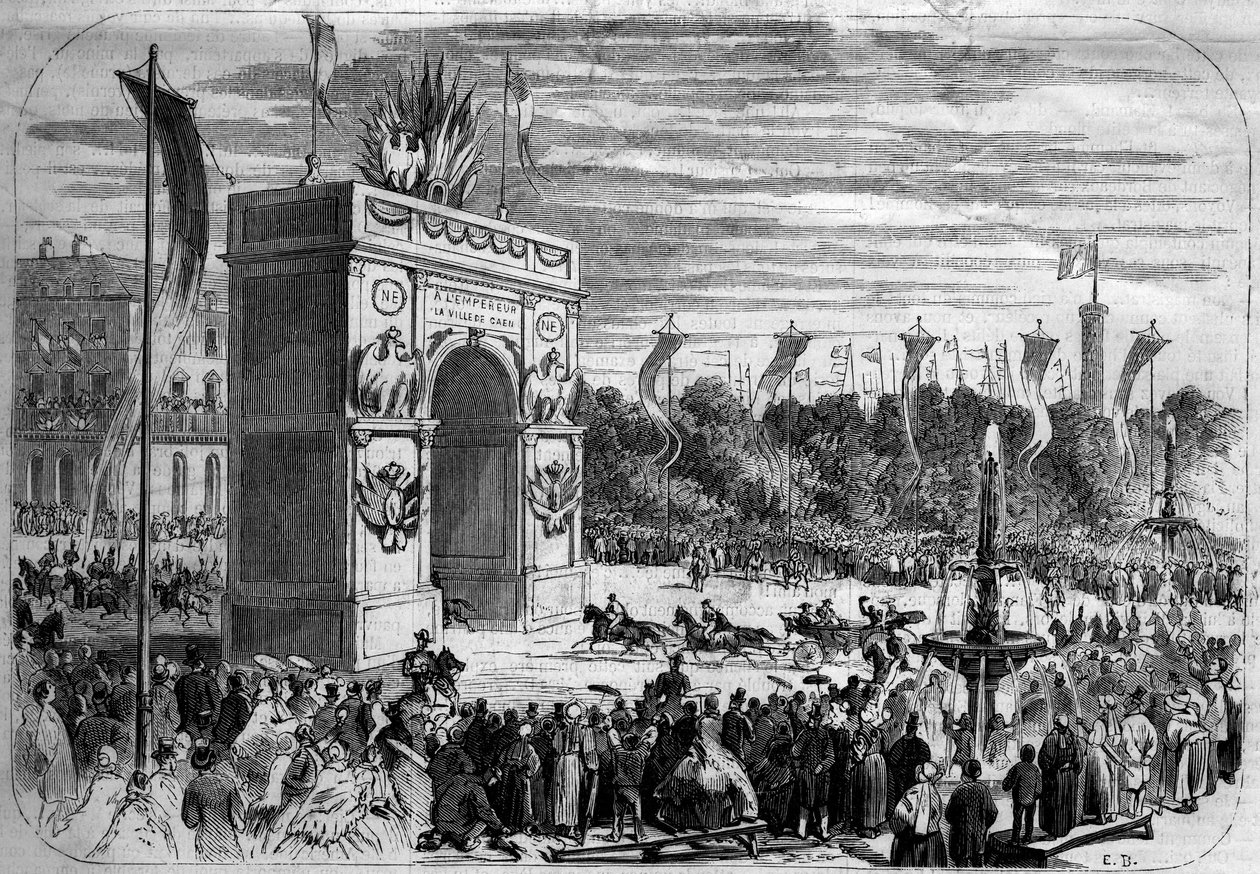 नेपोलियन III (1808-1873) और इम्प्रेस यूजनी (1826-1920) की कैन (कैल्वाडोस) की यात्रा द्वारा फ्रेंच स्कूल
