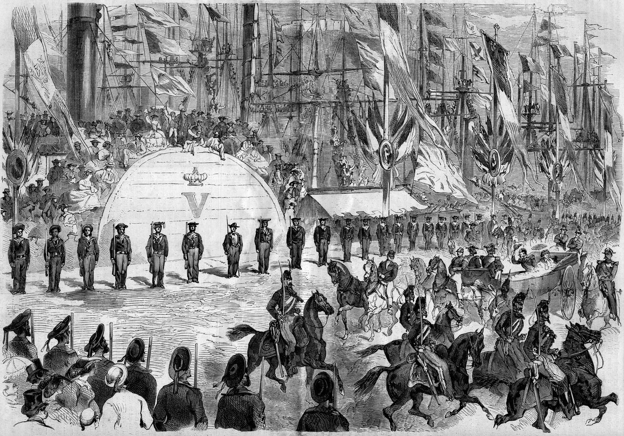 नेपोलियन III (1808-1873) और इम्प्रेस यूजनी (1826-1920) की चेरबर्ग (मांचे, 50) की यात्रा द्वारा फ्रेंच स्कूल