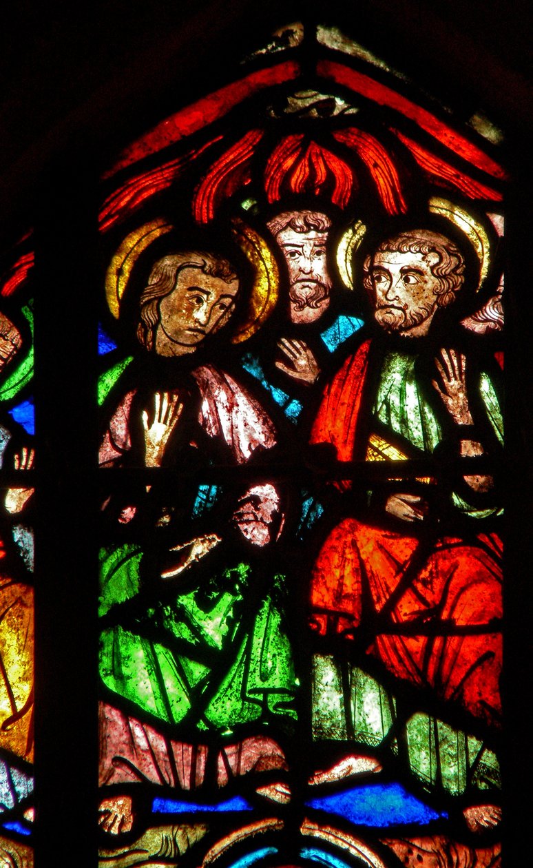 Pentecost में वर्जिन मैरी का चित्रण विंडो w0 द्वारा फ्रेंच स्कूल