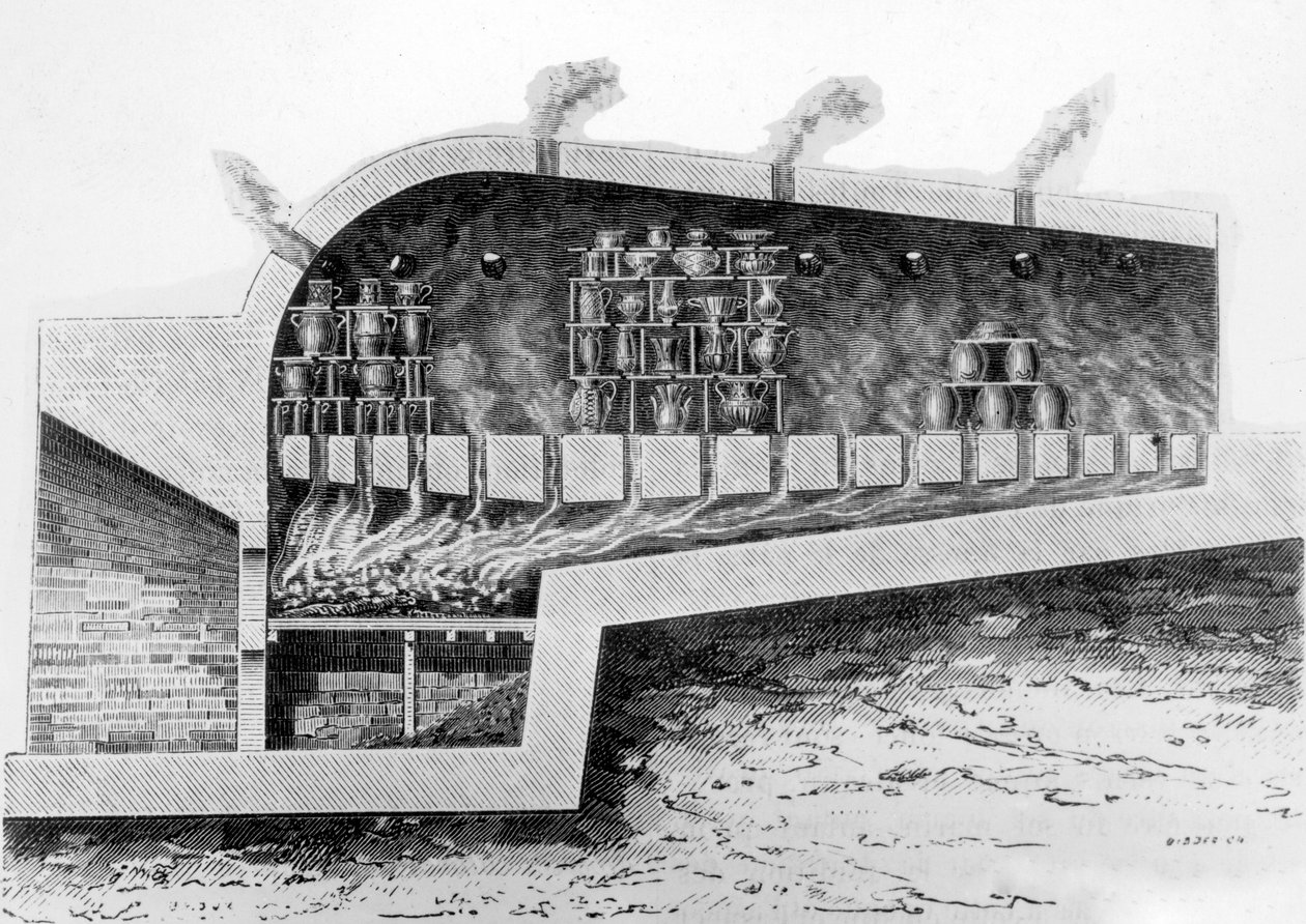 बेकिंग सिरेमिक के लिए लकड़ी का भट्ठा, 1882 द्वारा फ्रेंच स्कूल