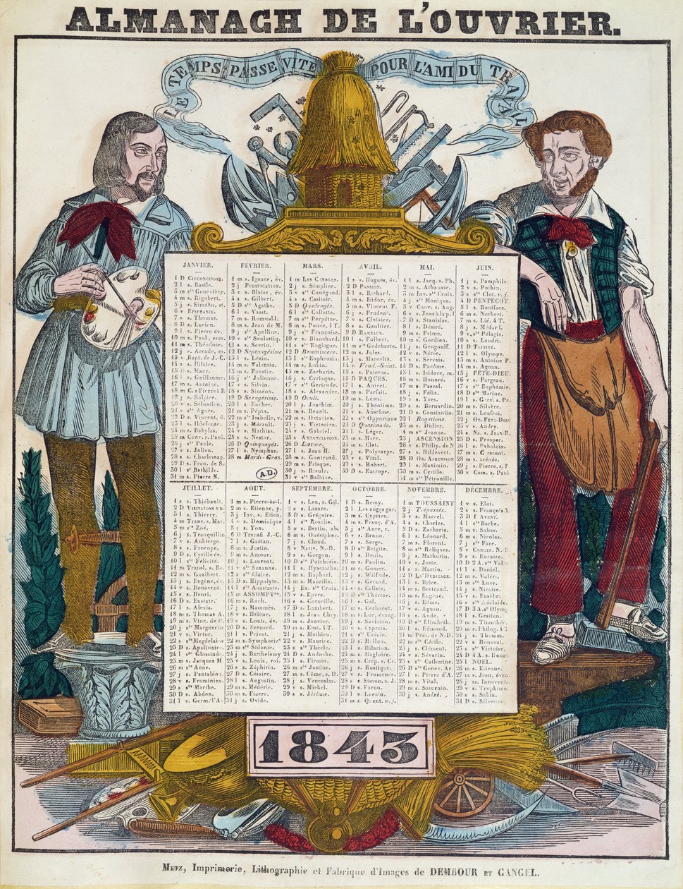 1843 के लिए श्रमिक कैलेंडर द्वारा फ्रेंच स्कूल