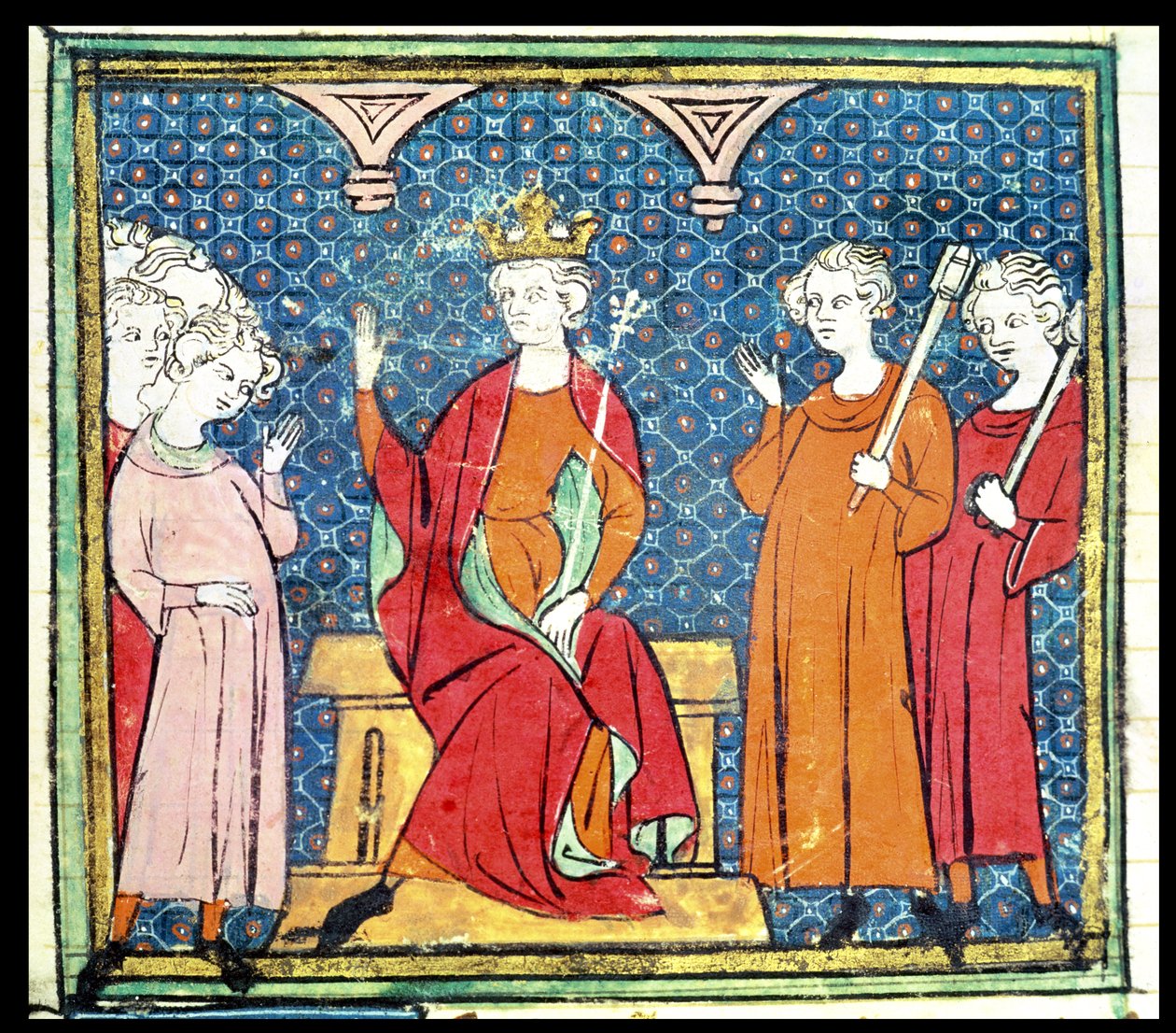 F.14v चेरेलिक II (c.653-73), ग्रैंडस क्रॉनिकल्स डी फ्रांस, 1375-79 से ऑस्ट्रोसिया के मेरोविंगियन राजा द्वारा फ्रेंच स्कूल